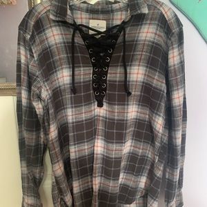 american eagle oversized fit lace up flannel